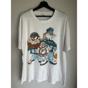 Vintage 90s Miami Dolphins Looney Tunes Shirt Men's Size XL Taz Bugs Bunny